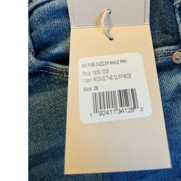 MOTHER Denim The Mid Rise Dazzler Ankle Fray Medium Wash Size 28 NWT MSRP $238 - Picture 4 of 8